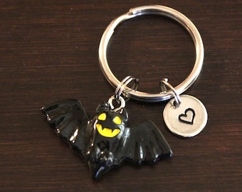 Black Bat Key Ring/ Keychain / Zipper Pull - Bat Charm - Bat Lover - Vampire Keychain - Halloween Themed Keychain - Flying Bat - I/B/H