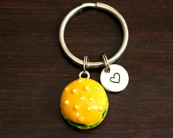 Colored Hamburger Key Ring/ Keychain / Zipper Pull - Burger Lover Gift - Chef Keychain - Food Lover Gift - Cheeseburger Charm - BBQ - I/B/H