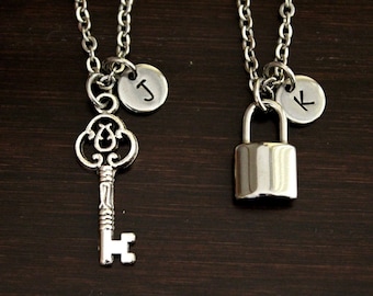 Stainless Steel Chain Necklace Lock Key Pendant Necklace Couple Padlock  Necklace 