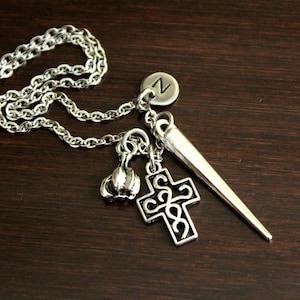 Vampire Slayer Necklace - Vampire Jewelry - Pagan Necklace - Wicca Jewelry - Gothic Jewelry - Vampire Slayer Kit - Garlic-Cross-Stake-I/B/H