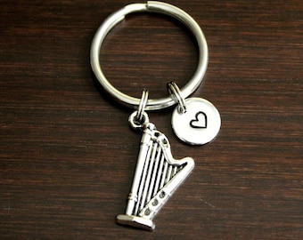 Harp Key Ring/ Keychain / Zipper Pull - Harp Keychain - Harp Instrument - Music Teacher Gift - Music Gift - Band Keychain - Angel - I/B/H