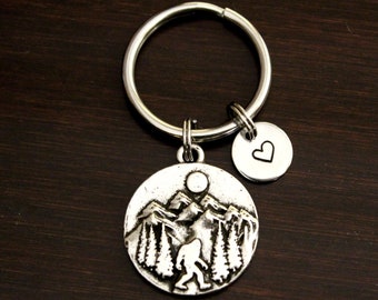 Sasquatch Forest Mountains Key Ring/Keychain/Zipper Pull-Sasquatch Keychain-Yeti Keychain-Cryptid Keychain-Folklore-Big Foot Keychain-I/B/H