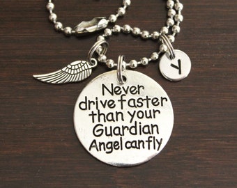 Never Drive Faster Than Your Guardian Angel Can Fly Rear View Mirror Hang-Safe Driver-Driver Gift-New Driver Gift-New License Gift-I/B/H