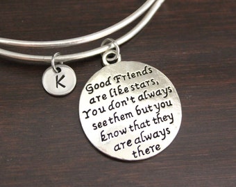 Best Friend Bangle Bracelet - Good Friends Like Stars Saying - Friend Gift - Friend Jewelry - Best Friend Gift - Bestie Gift-BFF Gift-I/B/H