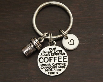 Coffee Word Collage Key Ring/ Keychain / Zipper Pull - Coffee Lover Gift - Barista Gift - Morning Person Gift - Start Your Day - I/B/H