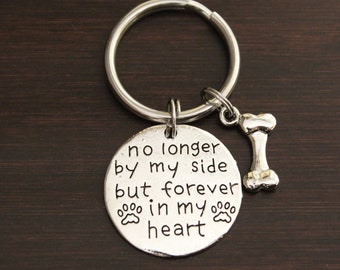 No Longer By My Side But Forever In My Heart with Bone Key Ring/ Keychain / Zipper Pull - Dog Memorial - Fur Mom Memorial Gift - Bone