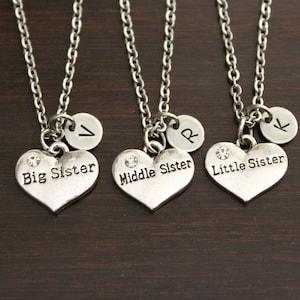 Big Sister Middle Sister  Little Sister Necklace Set - Sisters Necklace - Daughter Necklace - Sister Heart Necklace - I/B