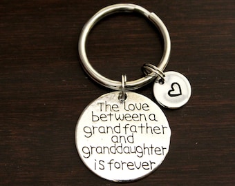 The Love Between a Grandfather and Granddaughter is Forever Key Ring/ Keychain / Zipper Pull - Grandpa Keychain - Grandpa Gift - I/B/H