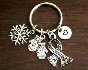 Winter Mittens Scarf Snowflake Key Ring/ Keychain / Zipper Pull - Snowflake Keychain - Winter Lover -Skiing Lover - Sledding Lover - I/B/H