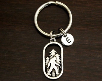 Sasquatch Forest Mountains Key Ring/Keychain/Zipper Pull-Sasquatch Keychain-Yeti Keychain-Cryptid Keychain-Folklore-Big Foot Keychain-I/B/H