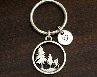 Sasquatch in Forest Key Ring/ Keychain / Zipper Pull - Sasquatch Keychain - Yeti Keychain-Cryptid Keychain-Folklore-Big Foot Keychain- I/B/H