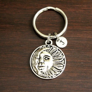 Moon and Sun Key Ring/ Keychain / Zipper Pull - Yin Yang Keychain - Peace & Love Gift - Harmony Keychain - Boho Keychain - Silver Moon-I/B/H