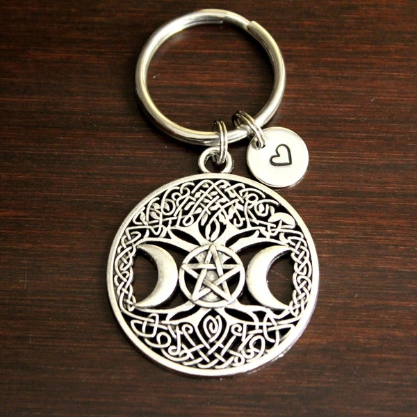 Tree of Life Key Ring/ Keychain / Zipper Pull - Wiccan - Goth - One with Nature - Pentagram - 5 Point Star - Halloween Themed Keychain-I/B/H