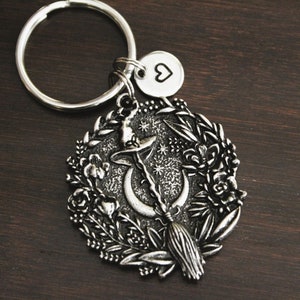 Witch&#39;s Broom LARGE Key Ring/ Keychain / Zipper Pull - Wiccan - Goth - Witch - Halloween - Halloween Themed Keychain - Witch Hat-Moon-I/B/H