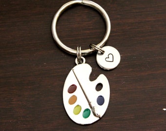 Colored Paint Palette Key Ring/ Keychain / Zipper Pull - Art Teacher Keychain - Painter Keychain - Artist Keychain - Artist Gift - I/B/H