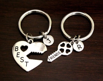 Best Friend Heart and Key Set Key Ring/ Keychain / Zipper Pull - Best Friend Gift - Favorite Friend Gift - You're My Person - BFF - I/H/B