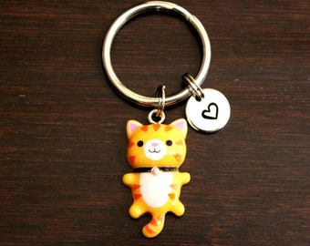 Cat Key Ring/ Keychain / Zipper Pull - Cat Keychain - Cat Gift - Cat Lover - Cat Accessory - Vet Gift - Animal Shelter-I/B/H Orange