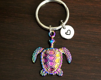 Rainbow Color Sea Turtle Key Ring/ Keychain / Zipper Pull - Sea Turtle Gift - Sea Turtle Lover - Sea Turtle Keychain - Aquarium Keychain-Oil