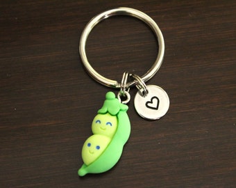 Green Peas in a Pod Keychain/Key Ring/Zipper Pull-Special Person-Valentine's Day Keychain-2 Peas in a Pod Keychain-Pea Pod Keychain-I/B/H