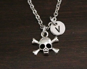 Skull & Crossbone Necklace - Pirate Jewelry - Pirate Charm Gift - Halloween Necklace - Viking Necklace - Pirate Necklace  - I/B/H