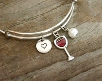 Wine Glass Bangle Bracelet - Food Lover - Wine Lover - Winery Gift - Vintner- Winemaker - I/H&B