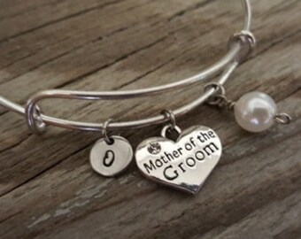 Mother of the Groom Bangle - Mother of the Groom Bracelet - Mother of the Groom Jewelry - Wedding Bangle Gift - I/B