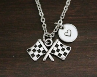 Racing Flag Necklace - Racing Flag Jewelry - Motocross Necklace - Checkered Flag Necklace - Checkered Flag Jewelry - Auto Racing - I/B/H