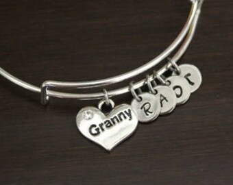 Granny Bangle - Granny Jewelry - Granny Gift - Granny Bracelet - Granny Birthstones - Granny Initials - Grandkids Gift To Granny - Bst/In