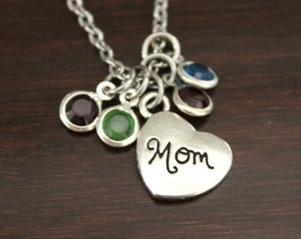 Mom Necklace - Mom Jewelry - Family Initials - Family Birthstones - Mother's Day Necklace - Bst/In