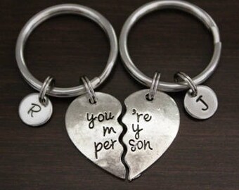 You're My Person Set Keychain/Key Ring/Zipper Pull - Best Friend Gift - Split Heart Keychain -Anniversary-Stocking Stuffer Keychain- I/B/H