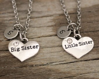 Big Sister Little Sister Necklace Set - Sisters Necklace - Daughter Necklace - Sister Heart Necklace - I/B