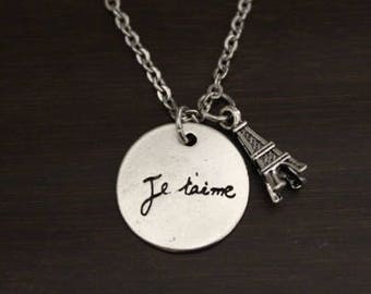 Je Taime Eiffel Tower Necklace - Traveler Necklace - Paris Necklace-France Lover Necklace-French Inspired Gift-Lovers in Paris Gift - I/B/H