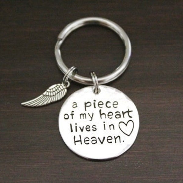 A Piece of My Heart Lives in Heaven - Memorial Keyring/ Keychain /Zipper Pull - Lost Child - Lost Mom - Lost Dad - Dad Memorial - Wing