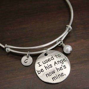 I Used To Be His Angel Now He&#39;s Mine Bangle - Memorial Bangle - Dad Memorial Bangle - Father Memorial - Dad in Heaven - I/H&B