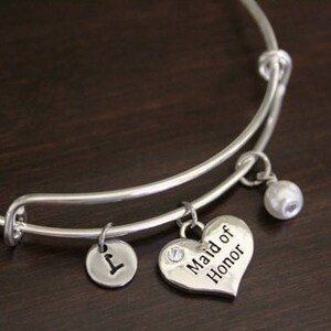 Maid of Honor Bangle - Maid of Honor Bracelet - Maid of Honor Jewelry - Wedding Bangle Gift - I/B