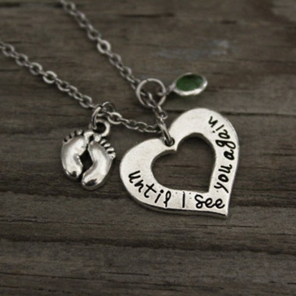 Until I See You Again Necklace - Memorial Necklace - Child Memorial - Baby Memorial - Son Memorial - Daugher Memorial - Feet/Birthstone