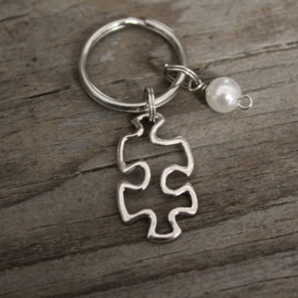 Puzzle Piece Key Ring/ Keychain / Zipper Pull - Love You to Pieces- Autism Awareness - Missing Piece -  I/B/H