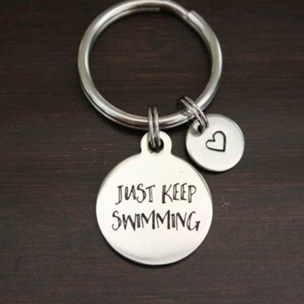 Just Keep Swimming Key Ring/ Keychain / Zipper Pull - Just Keep Swimming Gift - Inspirational Keychain - Motivational Keychain - I/B/H