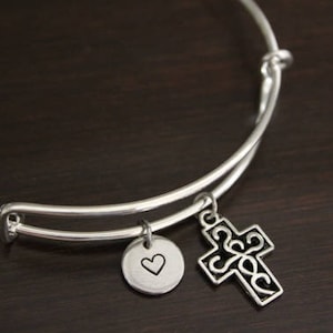 Cross Bangle - Cross Jewelry - Cross Charm - Filigree Cross - Pastor Gift - Faith - Religion - Christian - Catholic - I/B/H
