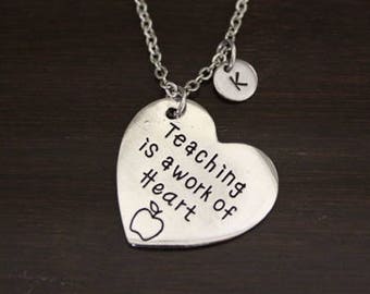 Teaching is a Work of Heart Necklace-Teacher Gift-#1 Teacher Necklace-Teacher Inspire Gift - Teacher Appreciation Week- I/B/H