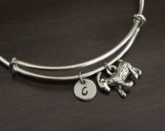 Goat Bangle Bracelet - Goat Jewelry - Goat Lover - Greatest of All Time - Animal Lover Gift- Farmer Gift - Rancher - Herder - Initial