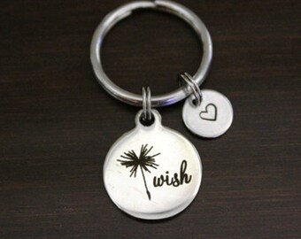 Wish Key Ring/ Keychain / Zipper Pull - Lucky Keychain - Wish Keychain - Wish Dandelion Purse Charm - Make a Wish Keychain - I/B/H