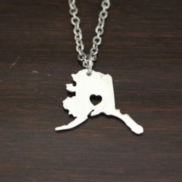 Alaska Necklace - AK Necklace - Alaska Jewelry - AK Jewelry - Alaska Lover-Alaska State-State Necklace-Home Necklace-US State-I/B/H