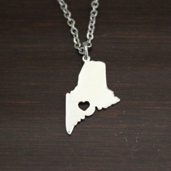 Maine Necklace - ME Necklace - Maine Jewelry - ME Jewelry - Maine Charm - Maine Lover - State Necklace - Home Necklace - US State - I/B/H