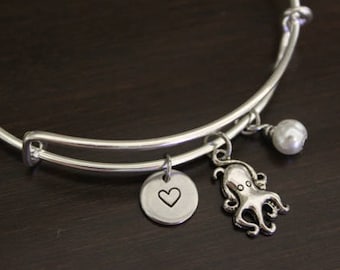 Octopus Bangle Bracelet - Sea Gift - Ocean Gift - Aquatic Gift - I/H&B