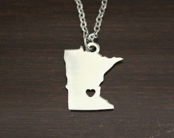 Minnesota Necklace - MN Necklace - Minnesota Jewelry-MN Jewelry-Minnesota Lover-Minnesota State-State Necklace-Home Necklace-US State-I/B/H