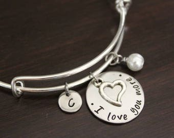 Hand Stamped Bangle Bracelet - I Love You More - I Love You More Bangle - Wife Gift - Special Person Gift - I/B
