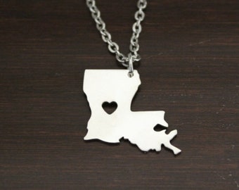 Louisiana Necklace - LA Necklace - Louisiana Jewelry - LA Jewelry - Louisiana Lover - State Necklace - Home Necklace - US State -I/B/H