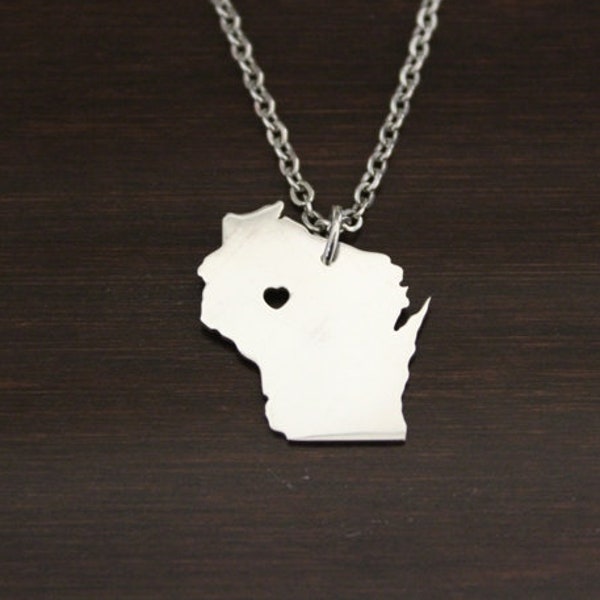 Wisconsin Necklace-WI Necklace-Wisconsin Jewelry-WI Jewelry-Wisconsin Lover-Wisconsin State-State Necklace-Home Necklace-US State-I/B/H