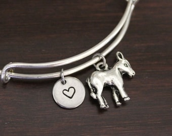 Donkey Bangle Bracelet - Donkey Jewelry - Donkey Lover - Donkey Charm - Burro Bangle - Horse Gift - Vet Gift - Farm Gift - Farmer - I/B/H